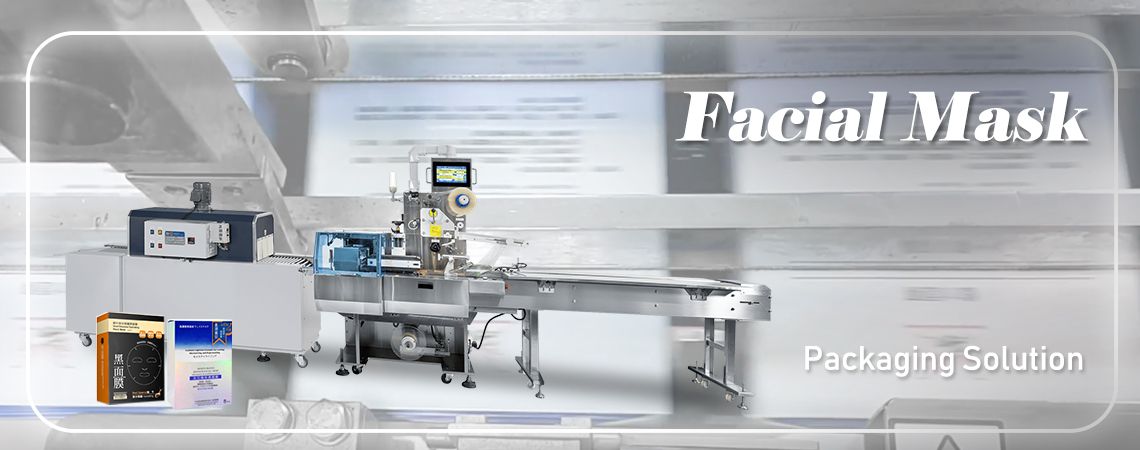 Automatische horizontale Kartoniermaschine, CHS-120 (CE), schrumpfbare Fließverpackungsmaschine, PSA-200W, und Schrumpftunnel, AS-350, integriert mit einem automatischen Zählsystem und einem Inkjet-Drucksystem für die Verpackungslinie von Gesichtsmasken.