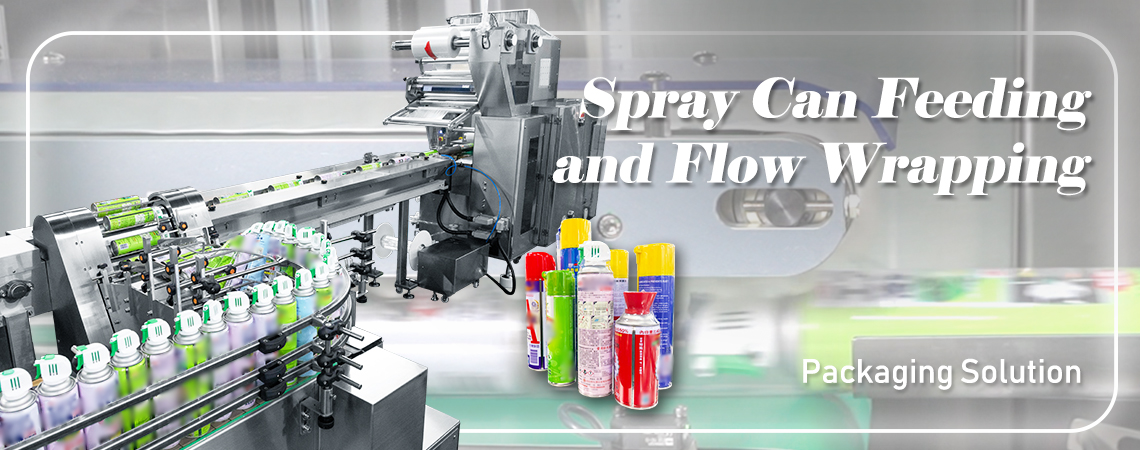 Envoltura de flujo horizontal, tipo PSA-250WS retráctil con túnel de retracción FS-300 (CE) que se integra con la disposición y el transporte de productos, así como con la descarga de productos para la línea de envasado retráctil de latas de aerosol.